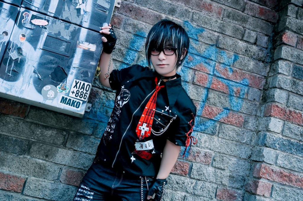 Jillpunk プレッピー V系 パンクロック 悪念の残響 レースアップ×スタッズ チェック柄ネクタイ付き 半袖カジュアルシャツ ジップアップジャケット オリジナルパンク 男女兼用 メンズ レディース カッコいい おしゃれ