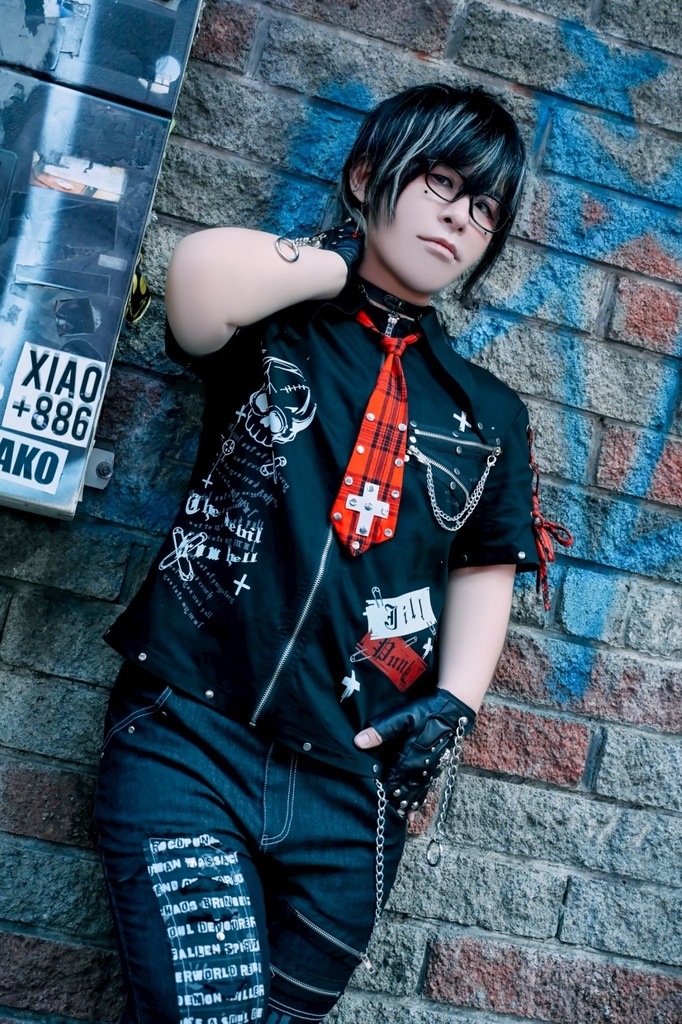 Jillpunk プレッピー V系 パンクロック 悪念の残響 レースアップ×スタッズ チェック柄ネクタイ付き 半袖カジュアルシャツ ジップアップジャケット オリジナルパンク 男女兼用 メンズ レディース カッコいい おしゃれ