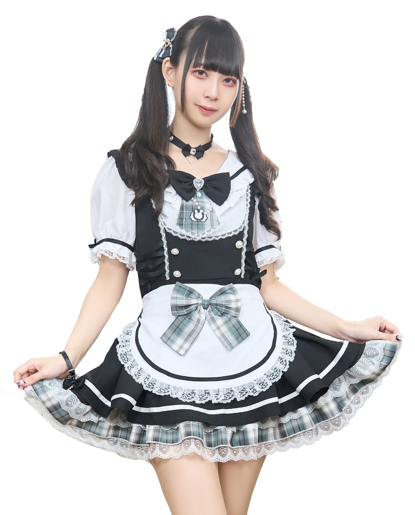 Jillpunk 量産型 ゆめかわ ロリータ 白うさぎカフェ チェック柄 リボン付き メイド服 うさ耳セーラーカラー 半袖ワンピースドレス エプロン2点セット オリジナル 姫系 可愛い おしゃれ ファッション萌え 秋葉原