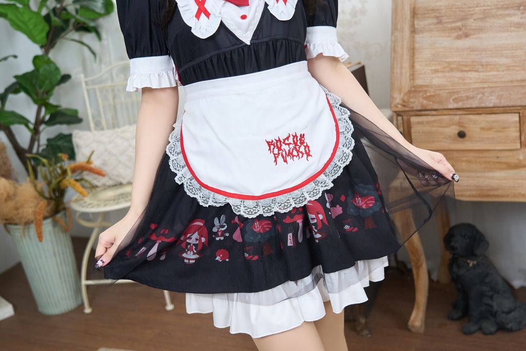Jillpunk 量産型 ゆめかわ ゴシックロリータ 堕夢アリス フリル リボン付き メイド服 取り外し可能なセーラーカラー 半袖ワンピースドレス エプロン2点セット オリジナル 姫系 可愛い おしゃれ ファッション萌え 秋葉原