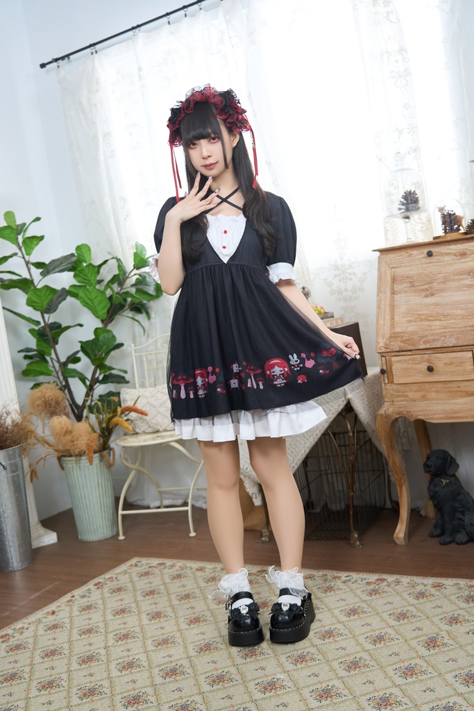 Jillpunk 量産型 ゆめかわ ゴシックロリータ 堕夢アリス フリル リボン付き メイド服 取り外し可能なセーラーカラー 半袖ワンピースドレス エプロン2点セット オリジナル 姫系 可愛い おしゃれ ファッション萌え 秋葉原