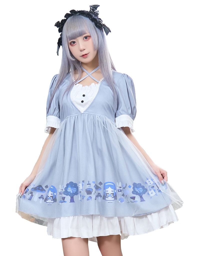 Jillpunk 量産型 ゆめかわ ゴシックロリータ 堕夢アリス フリル リボン付き メイド服 取り外し可能なセーラーカラー 半袖ワンピースドレス エプロン2点セット オリジナル 姫系 可愛い おしゃれ ファッション萌え 秋葉原