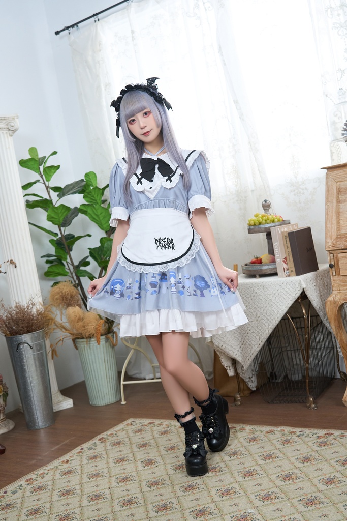 Jillpunk 量産型 ゆめかわ ゴシックロリータ 堕夢アリス フリル リボン付き メイド服 取り外し可能なセーラーカラー 半袖ワンピースドレス エプロン2点セット オリジナル 姫系 可愛い おしゃれ ファッション萌え 秋葉原