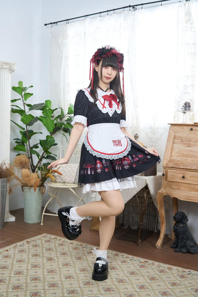 Jillpunk 量産型 ゆめかわ ゴシックロリータ 堕夢アリス フリル リボン付き メイド服 取り外し可能なセーラーカラー 半袖ワンピースドレス エプロン2点セット オリジナル 姫系 可愛い おしゃれ ファッション萌え 秋葉原