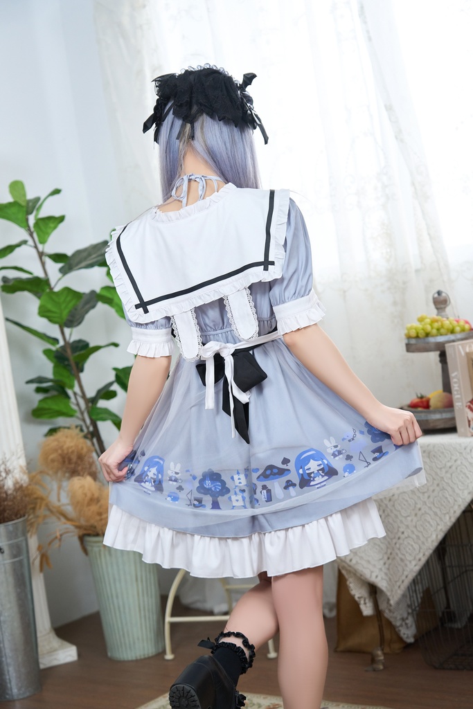 Jillpunk 量産型 ゆめかわ ゴシックロリータ 堕夢アリス フリル リボン付き メイド服 取り外し可能なセーラーカラー 半袖ワンピースドレス エプロン2点セット オリジナル 姫系 可愛い おしゃれ ファッション萌え 秋葉原