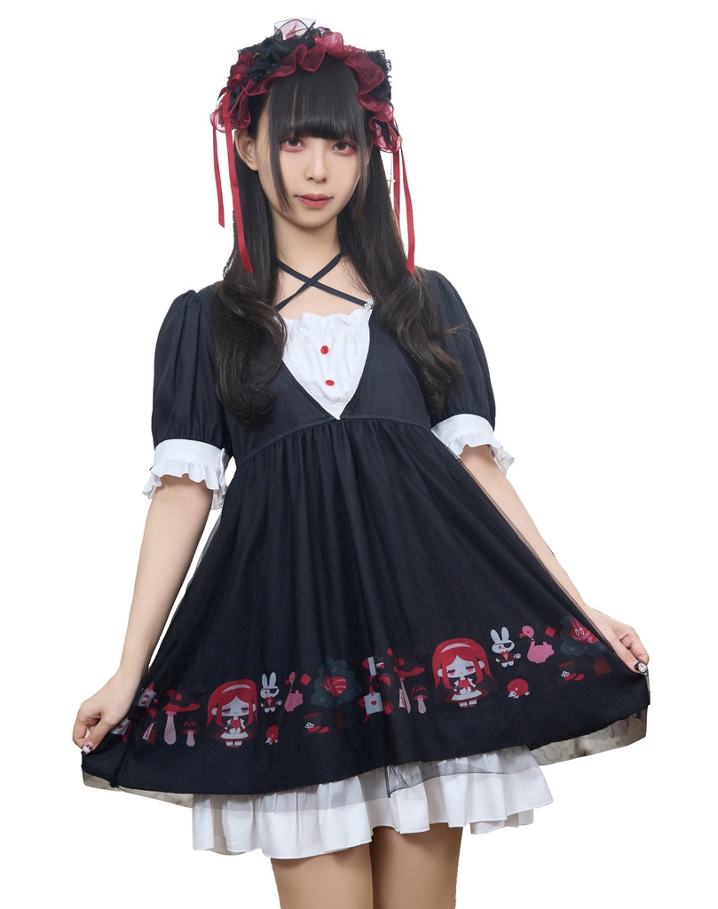 Jillpunk 量産型 ゆめかわ ゴシックロリータ 堕夢アリス フリル リボン付き メイド服 取り外し可能なセーラーカラー 半袖ワンピースドレス エプロン2点セット オリジナル 姫系 可愛い おしゃれ ファッション萌え 秋葉原