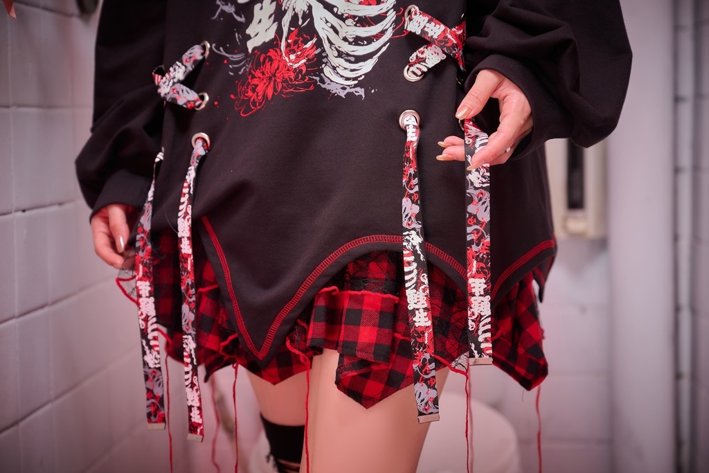 Jillpunk和洋折衷 原宿パンク 甦生彼岸花 浪人侍 ネックレス付き 着物スリーブ アシンメトリー 長袖Tシャツ カットソー オリジナルパンク 男女兼用 メンズ レディース V系 秋葉系 おしゃれ ストリート