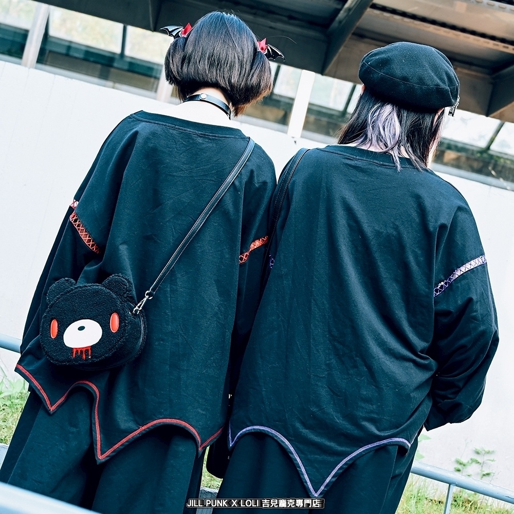 Jillpunk和洋折衷 原宿パンク 甦生彼岸花 浪人侍 ネックレス付き 着物スリーブ アシンメトリー 長袖Tシャツ カットソー オリジナルパンク 男女兼用 メンズ レディース V系 秋葉系 おしゃれ ストリート