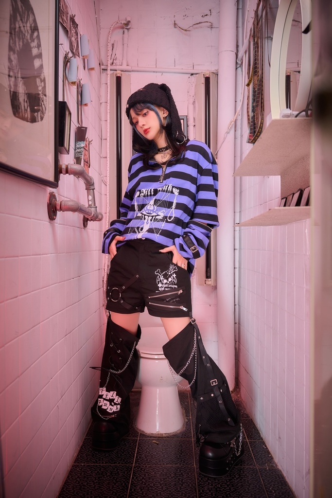 Jillpunk NANA系 パンクロック ハート泥棒小悪魔 取り外し可能なレッグカバー チェーン付き タータンチェック柄 ストレートショーツ ボンデージショーパン オリジナルパンク 男女兼用 メンズ レディース おしゃれ