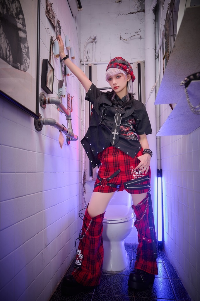 Jillpunk NANA系 パンクロック ハート泥棒小悪魔 取り外し可能なレッグカバー チェーン付き タータンチェック柄 ストレートショーツ ボンデージショーパン オリジナルパンク 男女兼用 メンズ レディース おしゃれ