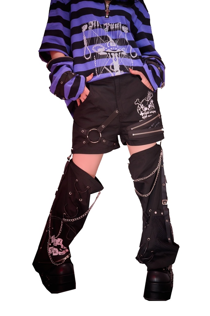 Jillpunk NANA系 パンクロック ハート泥棒小悪魔 取り外し可能なレッグカバー チェーン付き タータンチェック柄 ストレートショーツ ボンデージショーパン オリジナルパンク 男女兼用 メンズ レディース おしゃれ
