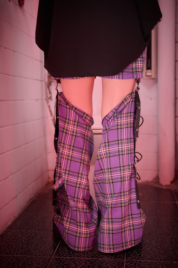 Jillpunk NANA系 パンクロック ハート泥棒小悪魔 取り外し可能なレッグカバー チェーン付き タータンチェック柄 ストレートショーツ ボンデージショーパン オリジナルパンク 男女兼用 メンズ レディース おしゃれ