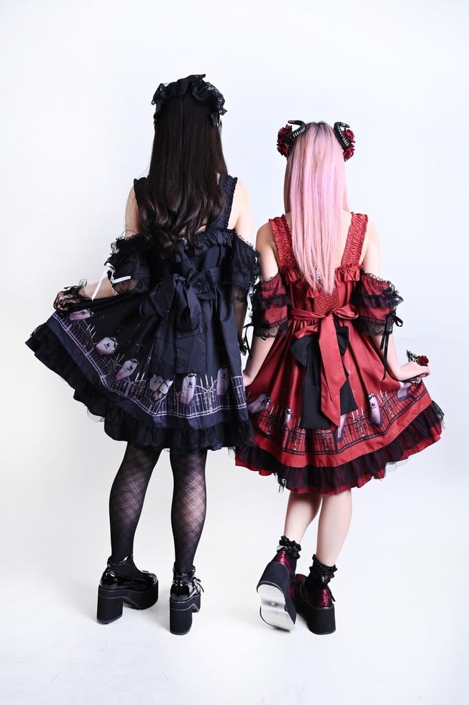 Jillpunk 台湾絵師naiguoziコラボ 白うさぎの魂鎮め ビクトリアン ゆめかわ ゴシックロリータ アームカバー付き 人工パールビーズ フリルヘム JSKワンピースドレス ジャンパースカート オリジナル 姫系 可愛い おしゃれ ファッション