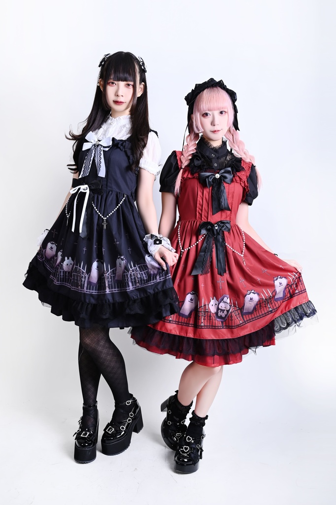 Jillpunk 台湾絵師naiguoziコラボ 白うさぎの魂鎮め ビクトリアン ゆめかわ ゴシックロリータ アームカバー付き 人工パールビーズ フリルヘム JSKワンピースドレス ジャンパースカート オリジナル 姫系 可愛い おしゃれ ファッション