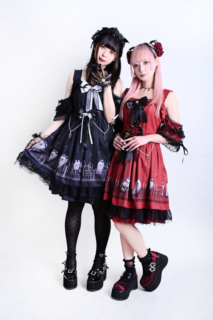 Jillpunk 台湾絵師naiguoziコラボ 白うさぎの魂鎮め ビクトリアン ゆめかわ ゴシックロリータ アームカバー付き 人工パールビーズ フリルヘム JSKワンピースドレス ジャンパースカート オリジナル 姫系 可愛い おしゃれ ファッション