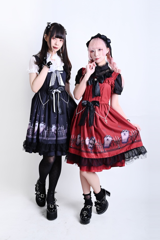 Jillpunk 台湾絵師naiguoziコラボ 白うさぎの魂鎮め ビクトリアン ゆめかわ ゴシックロリータ アームカバー付き 人工パールビーズ フリルヘム JSKワンピースドレス ジャンパースカート オリジナル 姫系 可愛い おしゃれ ファッション