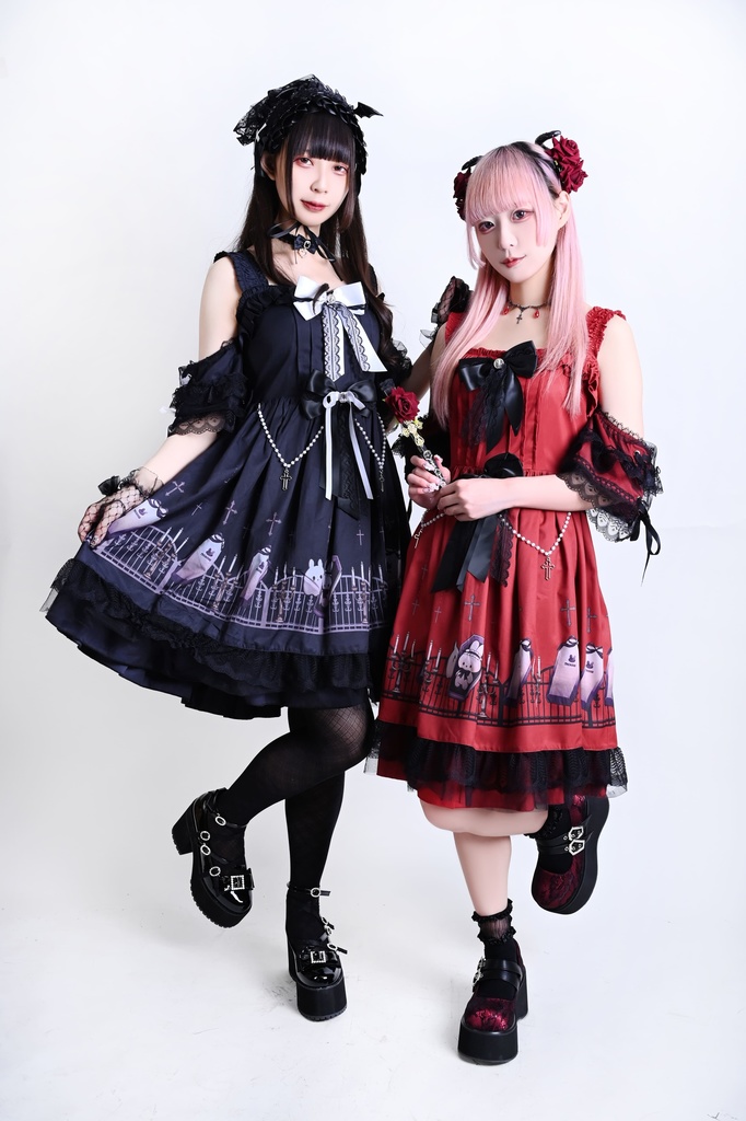 Jillpunk 台湾絵師naiguoziコラボ 白うさぎの魂鎮め ビクトリアン ゆめかわ ゴシックロリータ アームカバー付き 人工パールビーズ フリルヘム JSKワンピースドレス ジャンパースカート オリジナル 姫系 可愛い おしゃれ ファッション