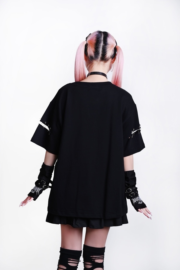 Jillpunk ヘヴィメタル パンクロック 蛇血の誓い 安全ピン 二重チェーン付き カットアウト加工 半袖カットソーTシャツ オリジナル メンズ レディーズ クール 存在感 おしゃれ男女兼用カッコいい ファッション