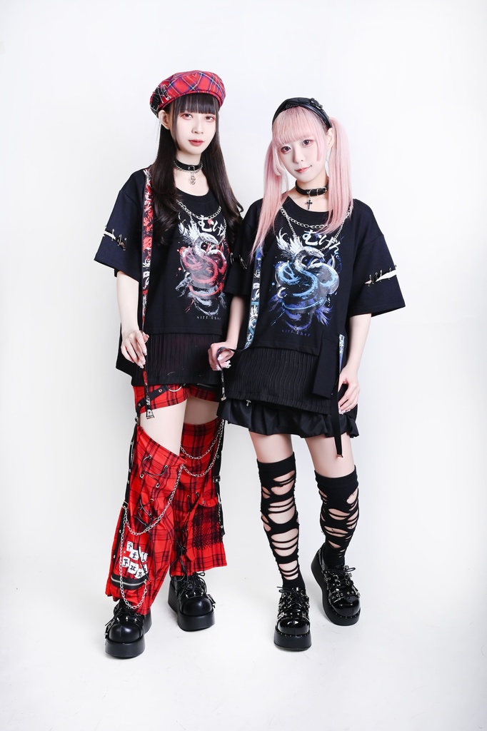 Jillpunk ヘヴィメタル パンクロック 蛇血の誓い 安全ピン 二重チェーン付き カットアウト加工 半袖カットソーTシャツ オリジナル メンズ レディーズ クール 存在感 おしゃれ男女兼用カッコいい ファッション