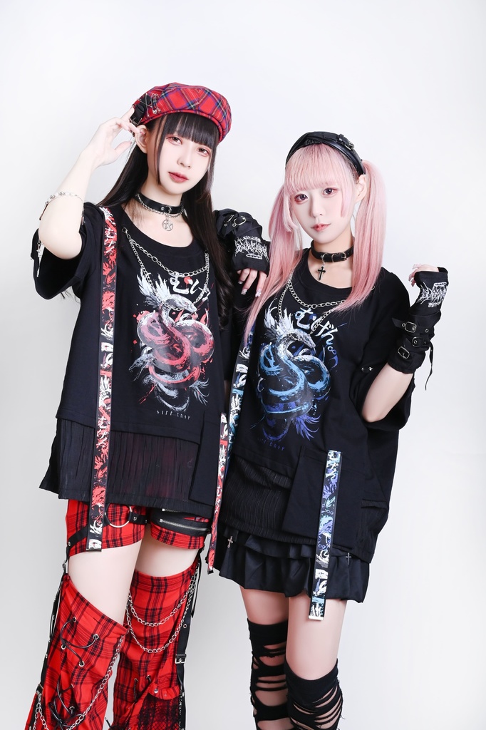 Jillpunk ヘヴィメタル パンクロック 蛇血の誓い 安全ピン 二重チェーン付き カットアウト加工 半袖カットソーTシャツ オリジナル メンズ レディーズ クール 存在感 おしゃれ男女兼用カッコいい ファッション