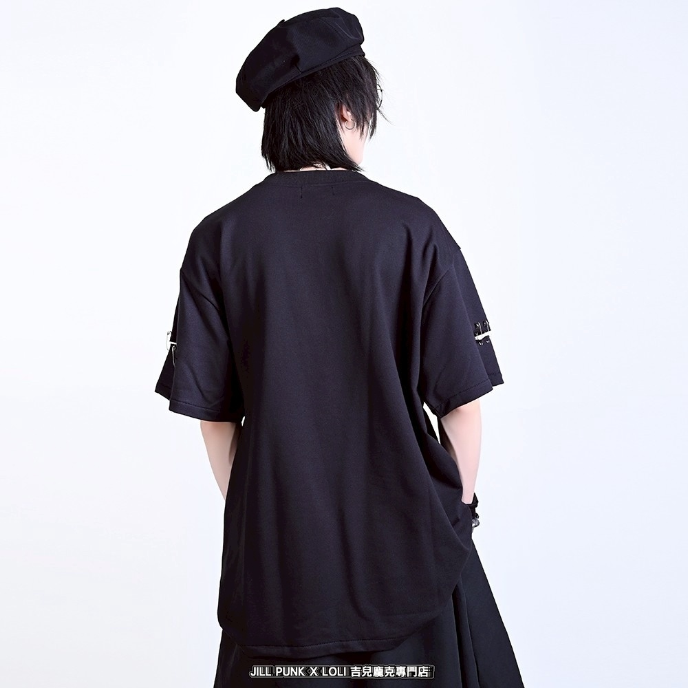 Jillpunk ヘヴィメタル パンクロック 蛇血の誓い 安全ピン 二重チェーン付き カットアウト加工 半袖カットソーTシャツ オリジナル メンズ レディーズ クール 存在感 おしゃれ男女兼用カッコいい ファッション