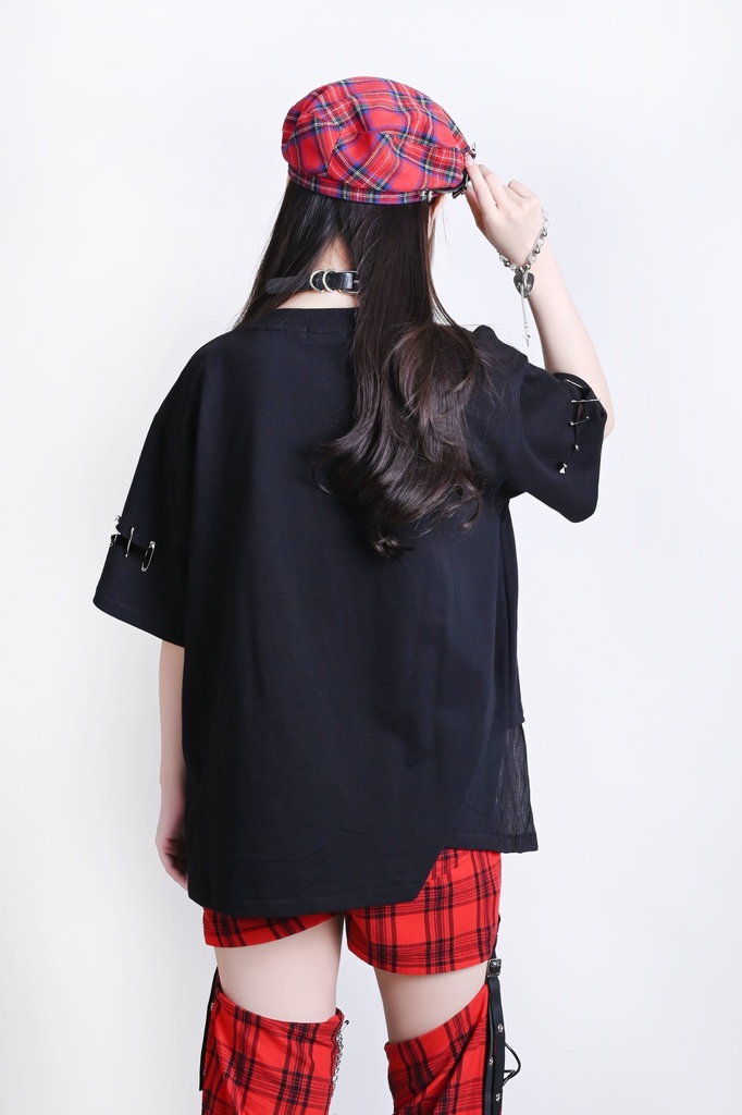 Jillpunk ヘヴィメタル パンクロック 蛇血の誓い 安全ピン 二重チェーン付き カットアウト加工 半袖カットソーTシャツ オリジナル メンズ レディーズ クール 存在感 おしゃれ男女兼用カッコいい ファッション