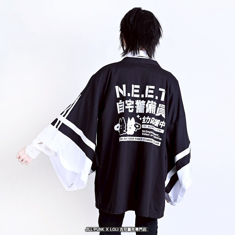 Jillpunk可愛い お宅界隈 アニメ ニ次コン 戦闘ネコ NEET 自宅警備員 刺繡入り Dリング付き カーゴポケット 着物袖現代羽織 和装ジャケット オリジナル メンズ レディーズ おしゃれ 男女兼用 ファッション 秋葉系