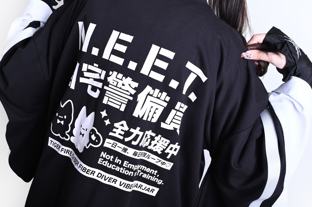 Jillpunk可愛い お宅界隈 アニメ ニ次コン 戦闘ネコ NEET 自宅警備員 刺繡入り Dリング付き カーゴポケット 着物袖現代羽織 和装ジャケット オリジナル メンズ レディーズ おしゃれ 男女兼用 ファッション 秋葉系