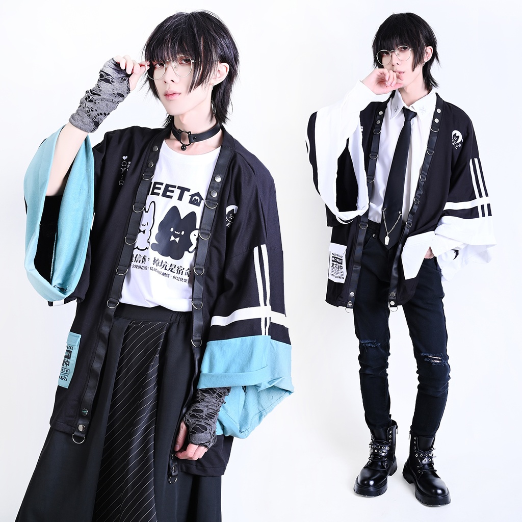 Jillpunk可愛い お宅界隈 アニメ ニ次コン 戦闘ネコ NEET 自宅警備員 刺繡入り Dリング付き カーゴポケット 着物袖現代羽織 和装ジャケット オリジナル メンズ レディーズ おしゃれ 男女兼用 ファッション 秋葉系