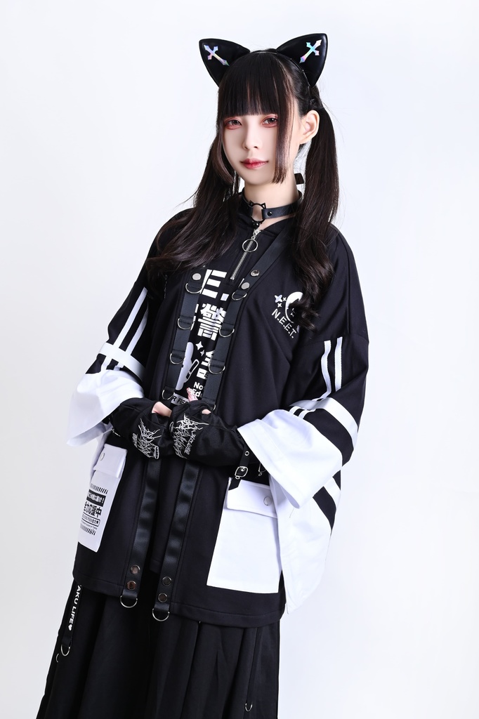 Jillpunk可愛い お宅界隈 アニメ ニ次コン 戦闘ネコ NEET 自宅警備員 刺繡入り Dリング付き カーゴポケット 着物袖現代羽織 和装ジャケット オリジナル メンズ レディーズ おしゃれ 男女兼用 ファッション 秋葉系