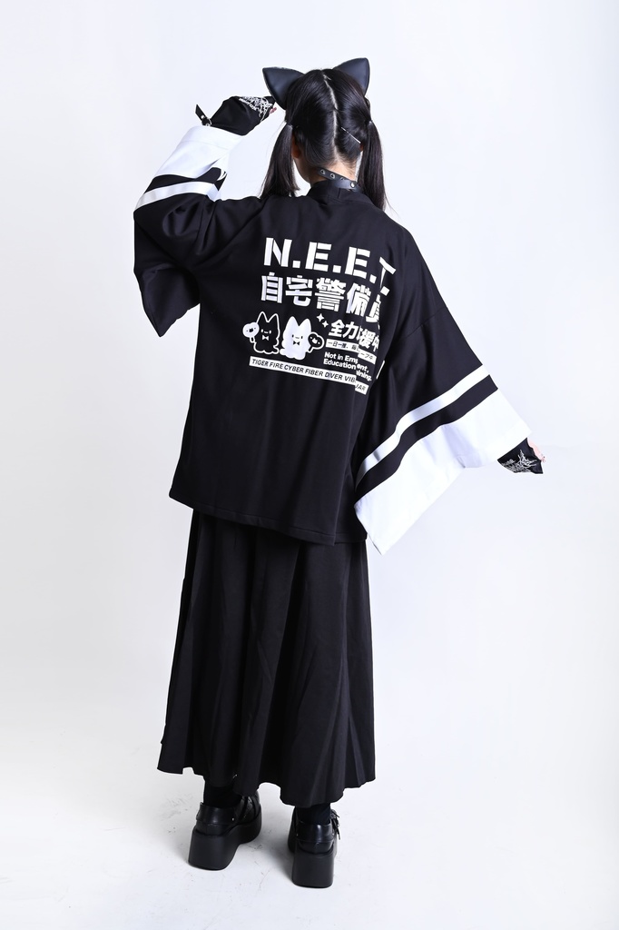 Jillpunk可愛い お宅界隈 アニメ ニ次コン 戦闘ネコ NEET 自宅警備員 刺繡入り Dリング付き カーゴポケット 着物袖現代羽織 和装ジャケット オリジナル メンズ レディーズ おしゃれ 男女兼用 ファッション 秋葉系