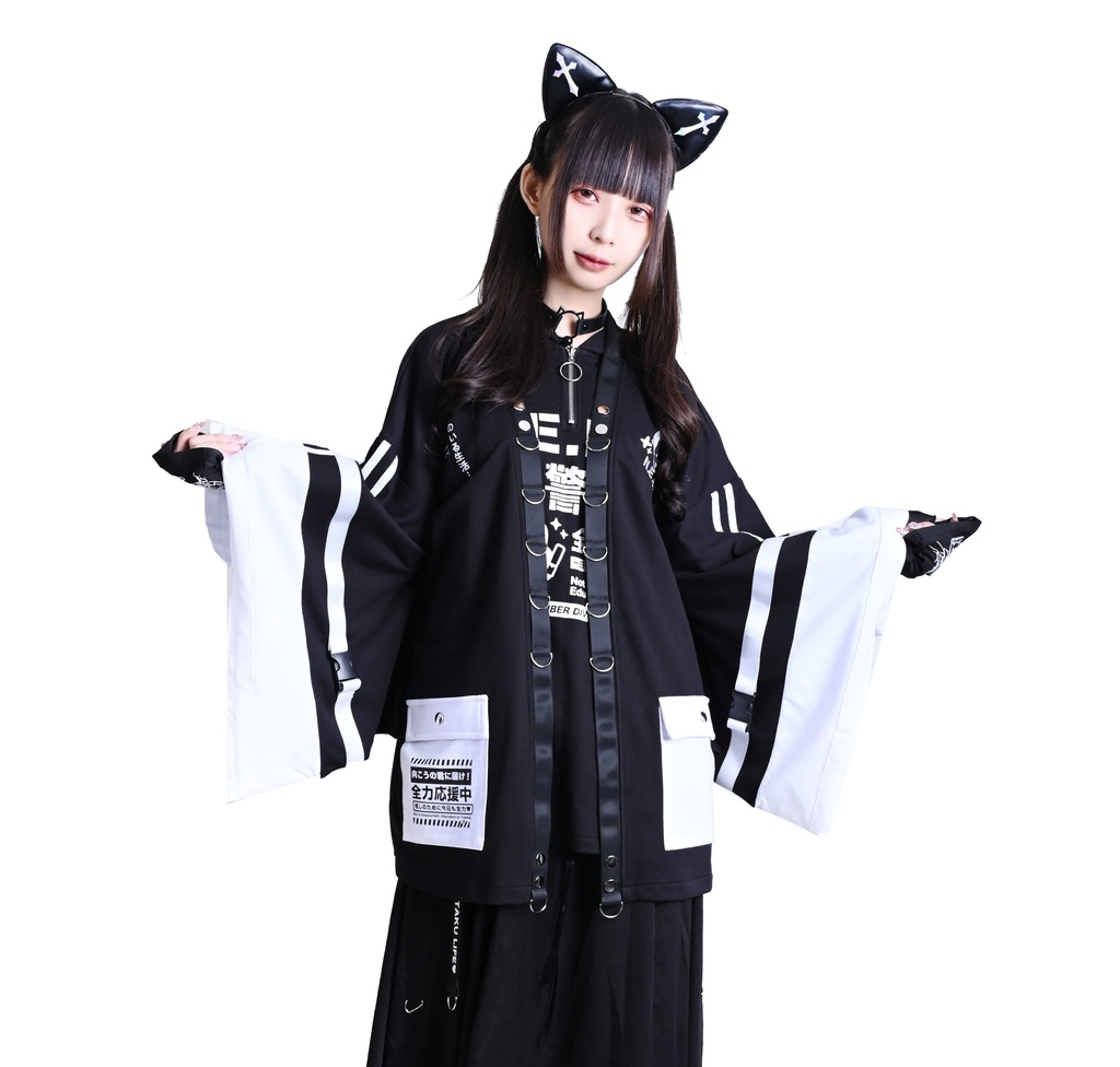 Jillpunk可愛い お宅界隈 アニメ ニ次コン 戦闘ネコ NEET 自宅警備員 刺繡入り Dリング付き カーゴポケット 着物袖現代羽織 和装ジャケット オリジナル メンズ レディーズ おしゃれ 男女兼用 ファッション 秋葉系