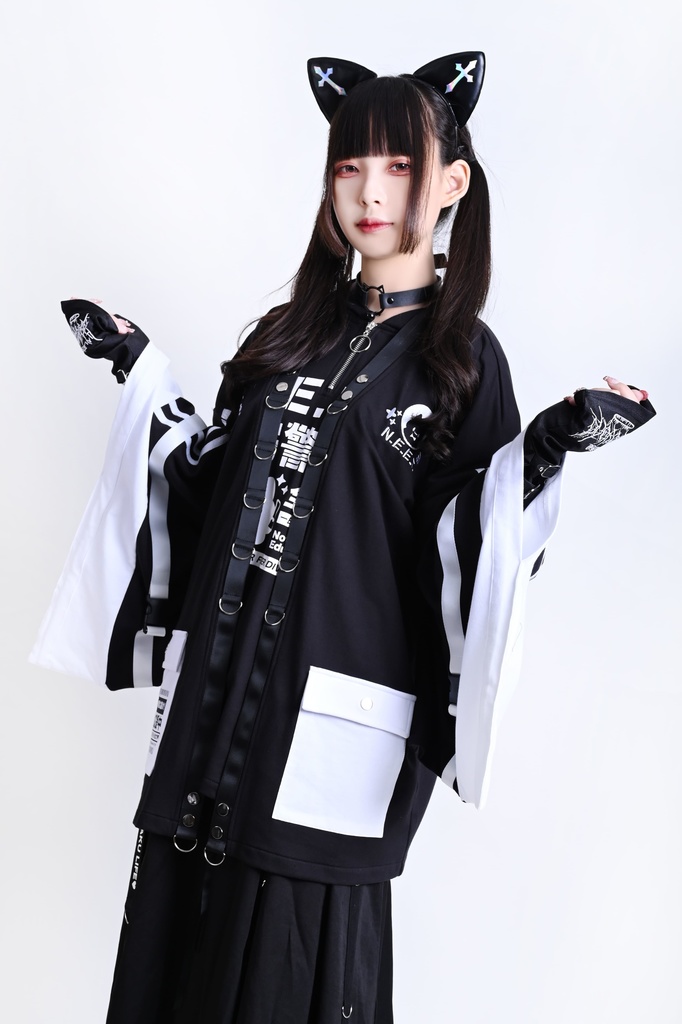 Jillpunk可愛い お宅界隈 アニメ ニ次コン 戦闘ネコ NEET 自宅警備員 刺繡入り Dリング付き カーゴポケット 着物袖現代羽織 和装ジャケット オリジナル メンズ レディーズ おしゃれ 男女兼用 ファッション 秋葉系