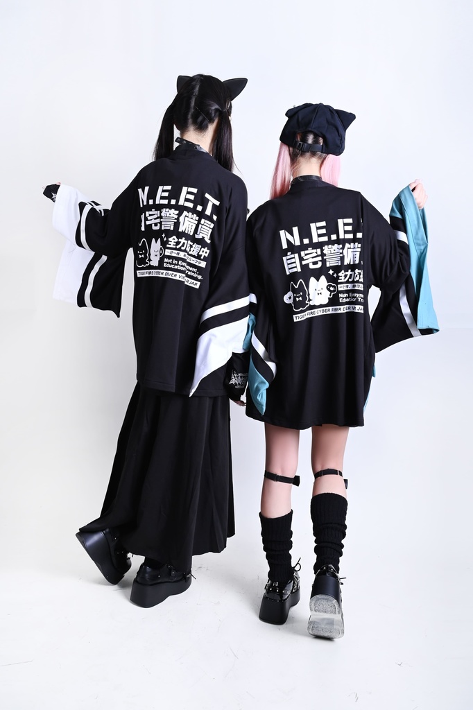 Jillpunk可愛い お宅界隈 アニメ ニ次コン 戦闘ネコ NEET 自宅警備員 刺繡入り Dリング付き カーゴポケット 着物袖現代羽織 和装ジャケット オリジナル メンズ レディーズ おしゃれ 男女兼用 ファッション 秋葉系