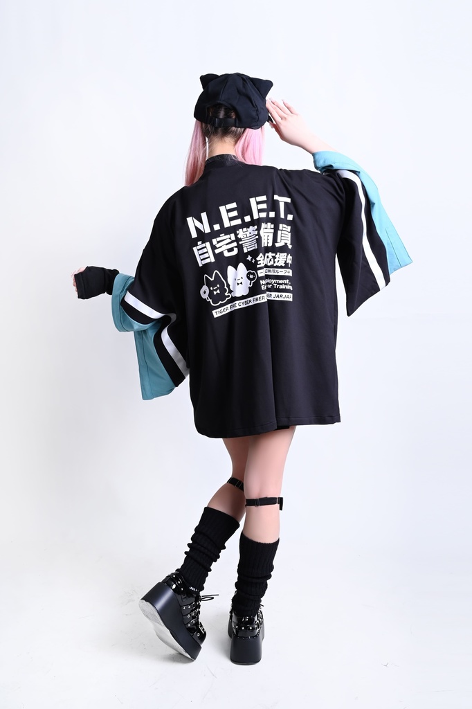Jillpunk可愛い お宅界隈 アニメ ニ次コン 戦闘ネコ NEET 自宅警備員 刺繡入り Dリング付き カーゴポケット 着物袖現代羽織 和装ジャケット オリジナル メンズ レディーズ おしゃれ 男女兼用 ファッション 秋葉系