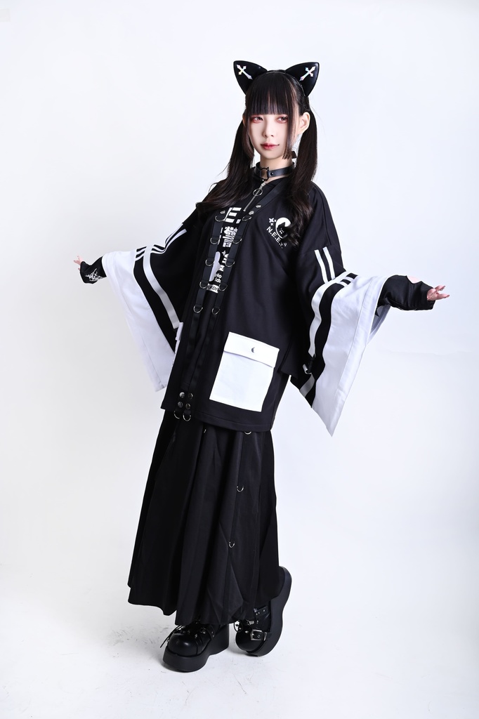 Jillpunk可愛い お宅界隈 アニメ ニ次コン 戦闘ネコ NEET 自宅警備員 刺繡入り Dリング付き カーゴポケット 着物袖現代羽織 和装ジャケット オリジナル メンズ レディーズ おしゃれ 男女兼用 ファッション 秋葉系