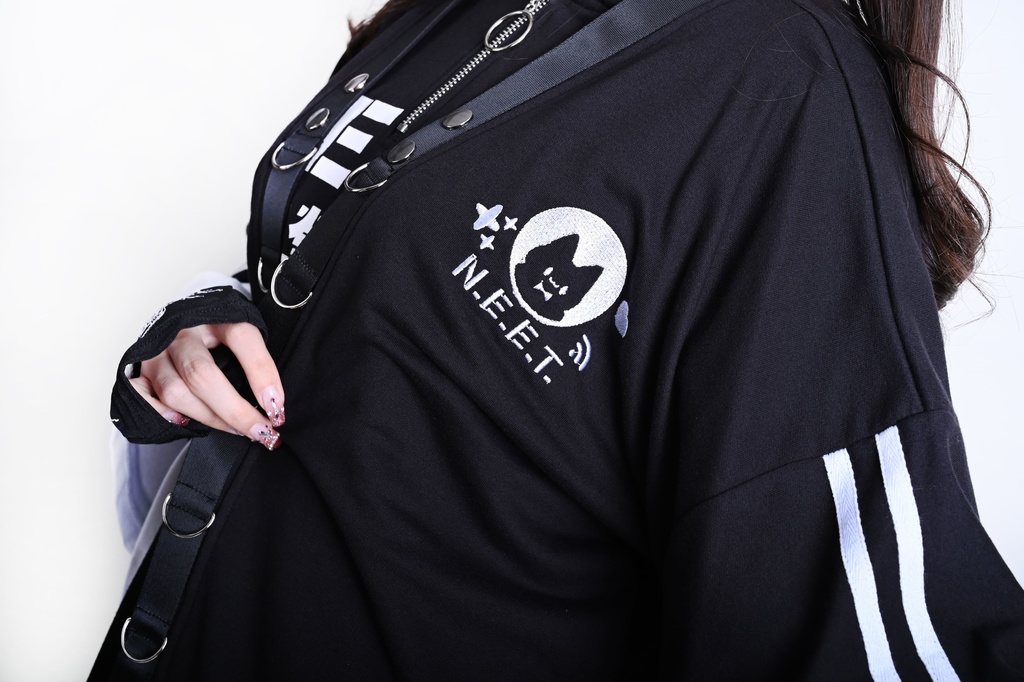 Jillpunk可愛い お宅界隈 アニメ ニ次コン 戦闘ネコ NEET 自宅警備員 刺繡入り Dリング付き カーゴポケット 着物袖現代羽織 和装ジャケット オリジナル メンズ レディーズ おしゃれ 男女兼用 ファッション 秋葉系