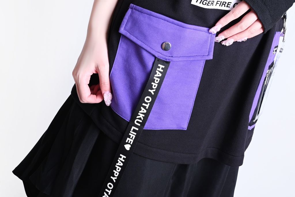 Jillpunk可愛い お宅界隈 アニメ ニ次コン 戦闘ウサギ NEET 自宅警備員 IDホルダー付き 痛カーゴポケット 1/4ジップ 兎耳 ゆったり半袖 パーカー オリジナル メンズ レディーズ おしゃれ 男女兼用 ファッション 秋葉系