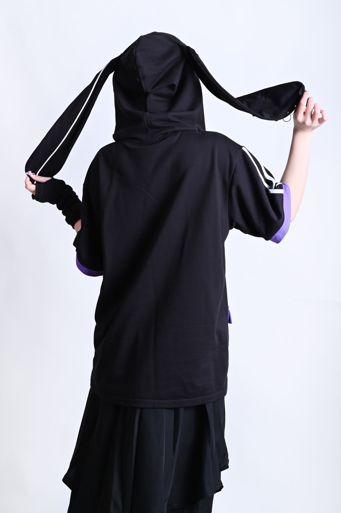 Jillpunk可愛い お宅界隈 アニメ ニ次コン 戦闘ウサギ NEET 自宅警備員 IDホルダー付き 痛カーゴポケット 1/4ジップ 兎耳 ゆったり半袖 パーカー オリジナル メンズ レディーズ おしゃれ 男女兼用 ファッション 秋葉系