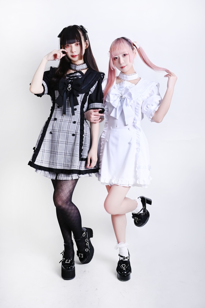Jillpunk 量産型 天使界隈 あざと可愛い ロマンスプロローグ ロリータ 蝶ネクタイ チョーカー付き ダブルブレスト セーラー服 チェック柄 半袖ワンピース&ショーパン セット オリジナル 地雷系 おしゃれ 秋葉原
