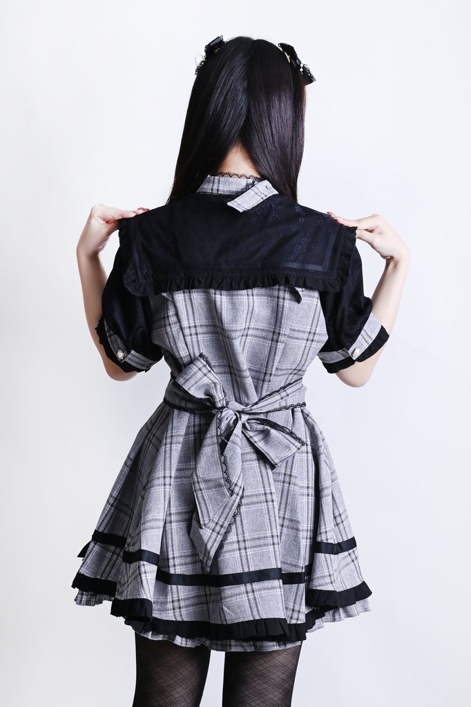 Jillpunk 量産型 天使界隈 あざと可愛い ロマンスプロローグ ロリータ 蝶ネクタイ チョーカー付き ダブルブレスト セーラー服 チェック柄 半袖ワンピース&ショーパン セット オリジナル 地雷系 おしゃれ 秋葉原
