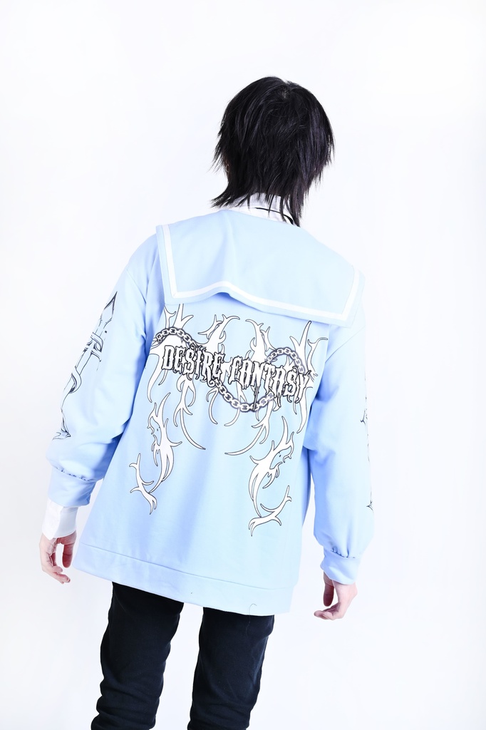 Jillpunk原宿 お宅 アニメ界隈 墮天領域 ラペルチェーン付き 水兵ネクタイ 刺繍入り ゆったり セーラー服長袖ジャケット オリジナルメンズ レディー おしゃれ 男女兼用ファッション秋葉系