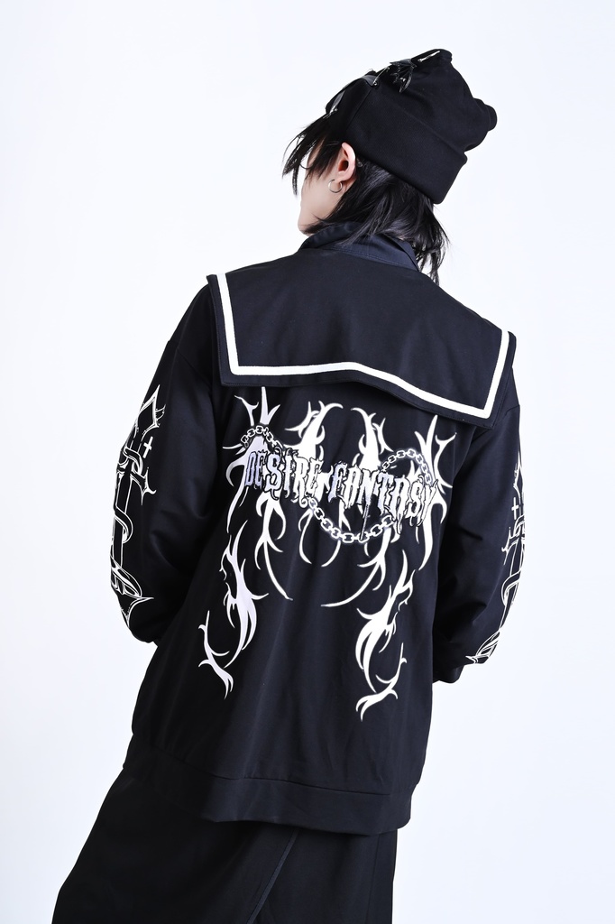 Jillpunk原宿 お宅 アニメ界隈 墮天領域 ラペルチェーン付き 水兵ネクタイ 刺繍入り ゆったり セーラー服長袖ジャケット オリジナルメンズ レディー おしゃれ 男女兼用ファッション秋葉系