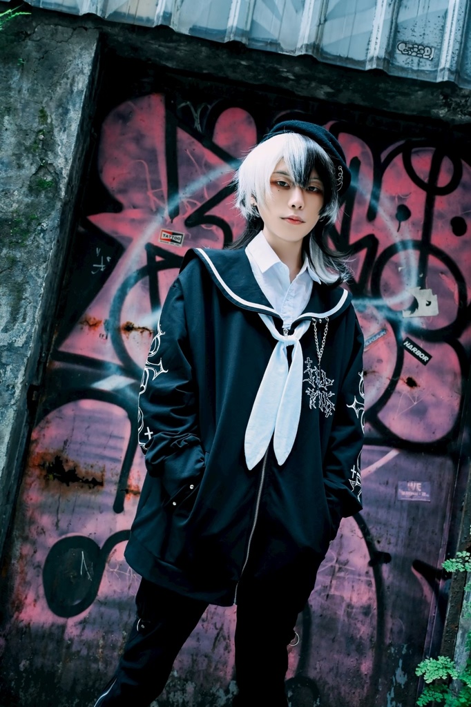 Jillpunk原宿 お宅 アニメ界隈 墮天領域 ラペルチェーン付き 水兵ネクタイ 刺繍入り ゆったり セーラー服長袖ジャケット オリジナルメンズ レディー おしゃれ 男女兼用ファッション秋葉系