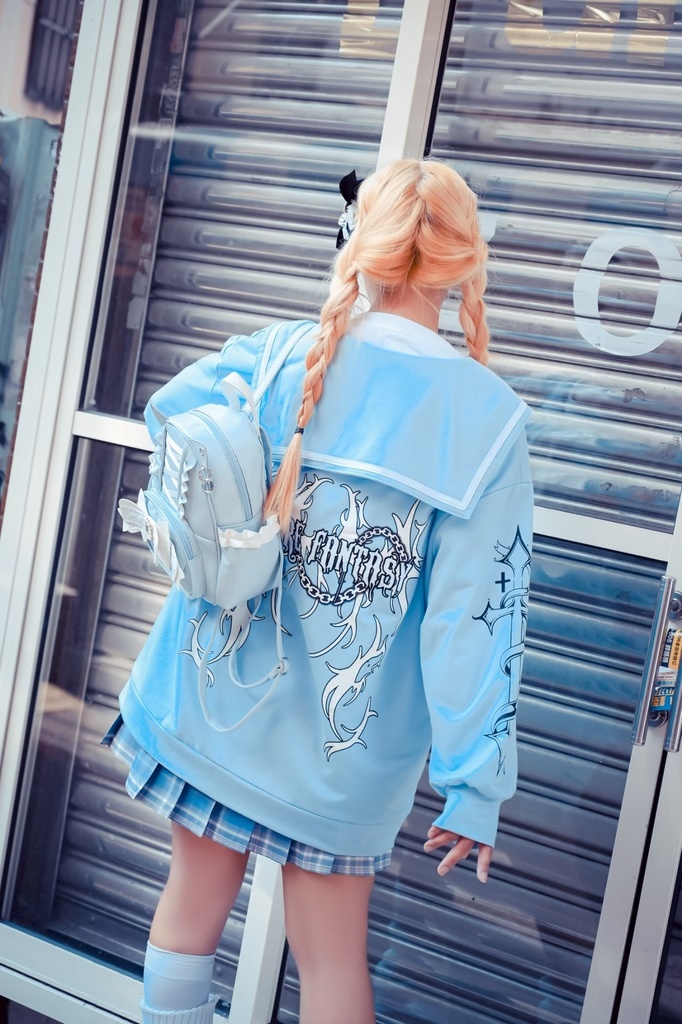 Jillpunk原宿 お宅 アニメ界隈 墮天領域 ラペルチェーン付き 水兵ネクタイ 刺繍入り ゆったり セーラー服長袖ジャケット オリジナルメンズ レディー おしゃれ 男女兼用ファッション秋葉系