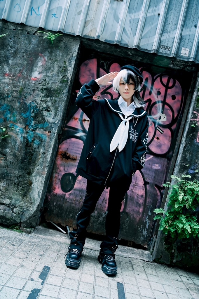 Jillpunk原宿 お宅 アニメ界隈 墮天領域 ラペルチェーン付き 水兵ネクタイ 刺繍入り ゆったり セーラー服長袖ジャケット オリジナルメンズ レディー おしゃれ 男女兼用ファッション秋葉系