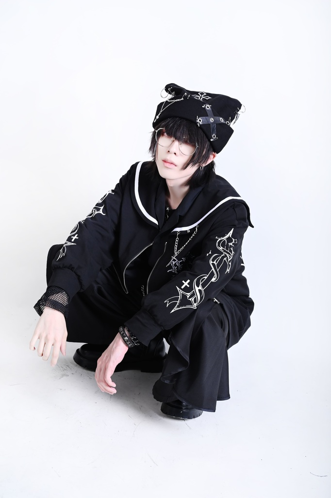 Jillpunk原宿 お宅 アニメ界隈 墮天領域 ラペルチェーン付き 水兵ネクタイ 刺繍入り ゆったり セーラー服長袖ジャケット オリジナルメンズ レディー おしゃれ 男女兼用ファッション秋葉系