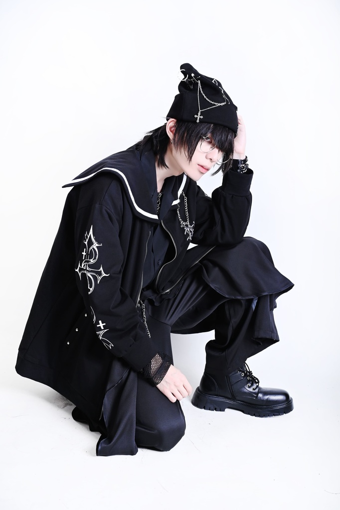 Jillpunk原宿 お宅 アニメ界隈 墮天領域 ラペルチェーン付き 水兵ネクタイ 刺繍入り ゆったり セーラー服長袖ジャケット オリジナルメンズ レディー おしゃれ 男女兼用ファッション秋葉系