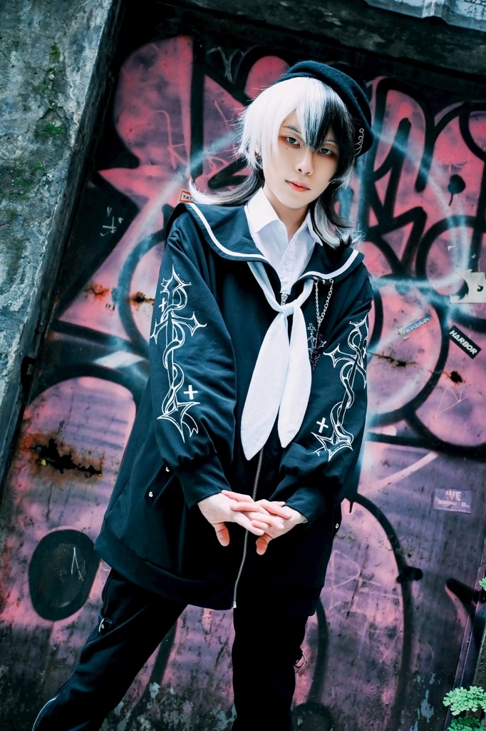 Jillpunk原宿 お宅 アニメ界隈 墮天領域 ラペルチェーン付き 水兵ネクタイ 刺繍入り ゆったり セーラー服長袖ジャケット オリジナルメンズ レディー おしゃれ 男女兼用ファッション秋葉系