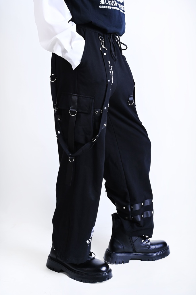 Jillpunk可愛い お宅界隈 アニメ 社交ネコ NEET 自宅警備員 刺繡入り タータンチェック柄 サスペンダー付き ワークポケット ストレートズボン ロングカーゴパンツ オリジナル メンズ レディーズ おしゃれ 男女兼用 ファッション 秋葉系